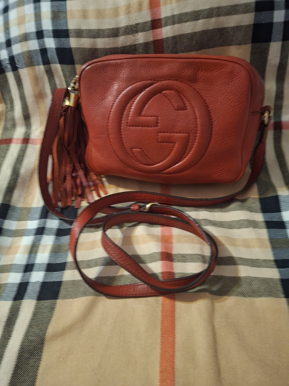 Gucci Red-Orange Soho Leather Disco Crossbody with Tassel